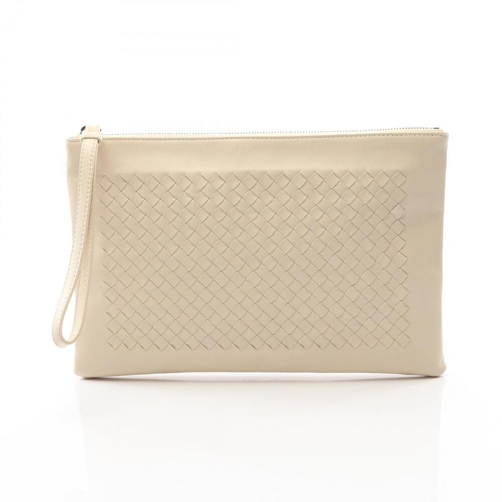 Bottega Veneta Intrecciato Shoulder Bag Clutch Leather Ivory White